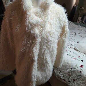Candies Faux Fur Ivory Coat Snaps Pockets-Lined Jacket